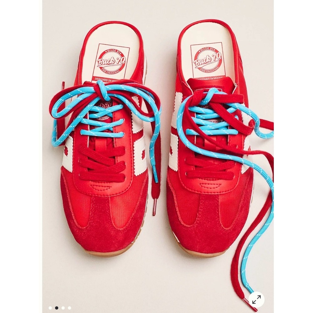 Back 70 Red Slip-On Retro Sneakers with Blue Laces Size 36